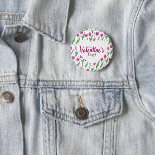 Frohe Valentinstag rosa Tulpen Button