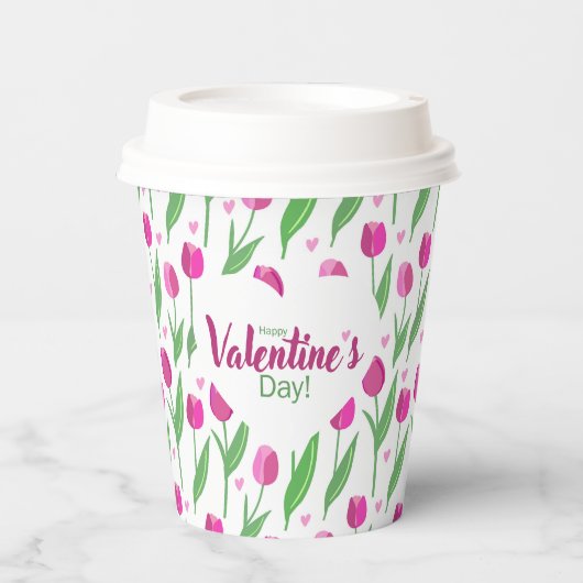 Frohe Valentinstag rosa Tulpen Pappbecher (Vorderseite)