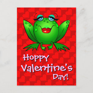 Frohe Valentinstag-Rote-Herzen-Damenfrosch-Postkar Feiertagspostkarte