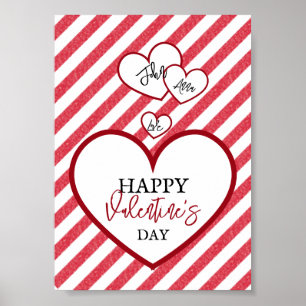 Frohe Valentinstag Rote Herzen Kreide Streifen Poster