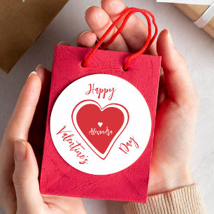 Frohe Valentinstag rote Herzschrift Name Runder Aufkleber
