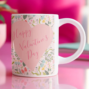 Frohe Valentinstag Schrift süßes rosa Herz Kaffeetasse