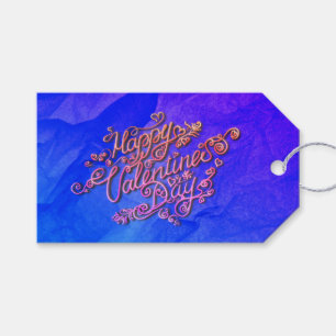 Frohe Valentinstag-Schriftzug mit blauem Herzen Geschenkanhänger