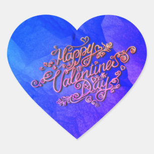 Frohe Valentinstag-Schriftzug mit blauem Herzen Herz-Aufkleber