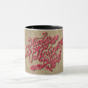 Frohe Valentinstag sepia Herz rote Schrift Tasse