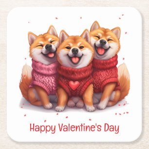 Frohe Valentinstag Shiba Inu Hunde Rechteckiger Pappuntersetzer