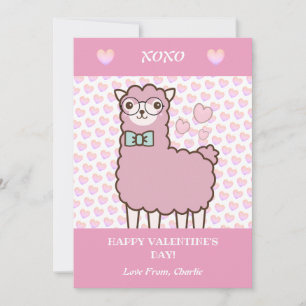 Frohe Valentinstag Süße Lama-Rosa-Herzen Feiertagskarte