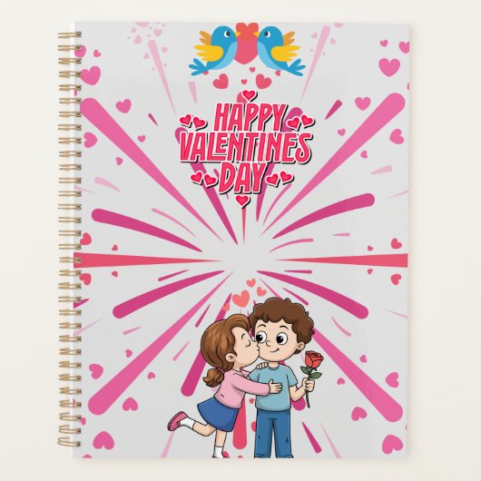 Frohe Valentinstag Süße Paar Illustration Planer (Vorderseite)