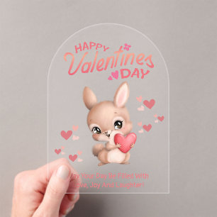 Frohe Valentinstag, süßer verliebter Hase in roter Acryleinladungen