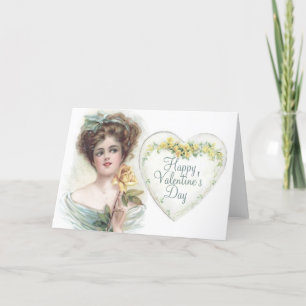 Frohe Valentinstag Vintage Lady Rose Herz Holi Feiertagskarte