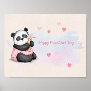 Frohe Valentinstag Wasserfarbe Herz Panda Hase Poster