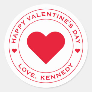 Frohe Valentinstag Weiß Rotes Herz einzigartig chi Runder Aufkleber