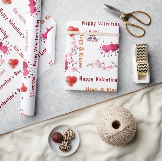 Frohe Valentinstag-Wrap-Papier-Paar-Herzen Geschenkpapier (Kunsthandwerk)