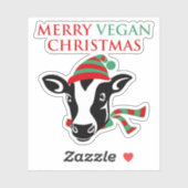 Frohe Vegane Weihnachten, Kuh, Aufkleber (Blatt)