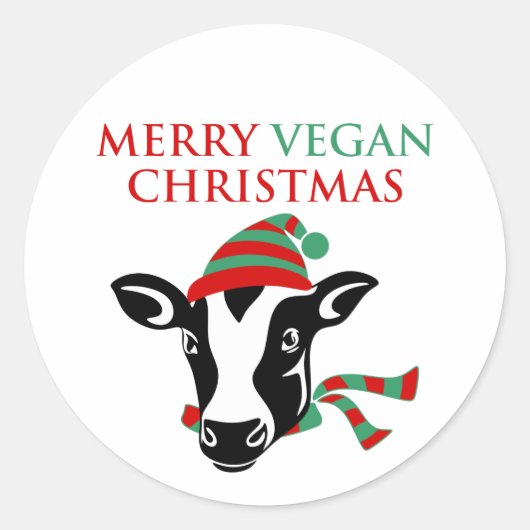 Frohe Vegane Weihnachten, Kuh, Runder Aufkleber (Vorderseite)