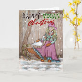 Frohe Vegane Weihnachten, Niedlich Karte (Gelbe Blume)