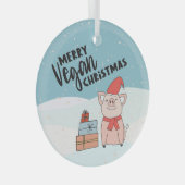 Frohe Vegane Weihnachten niedlichen Cartoon Ferkel Ornament Aus Glas (Vorderseite Rechts)