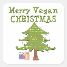 Frohe Vegane Weihnachten Quadratischer Aufkleber