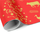 Frohe Vegane Weihnachtsbaumtiere Geschenkpapier (Rolleneckpunkt)