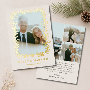 Frohe & Verheiratete Elegante Schleifen Hochzeit 4 Folien Feiertagskarte