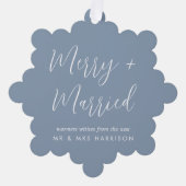Frohe Verheiratete Hochzeit Foto Dusty Blue Christ Ornament Karte (Vorderseite)