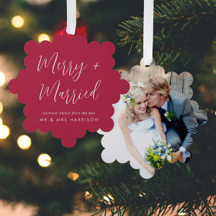 Frohe Verheiratete Hochzeit Foto Weihnachtsfeierta Ornament Karte
