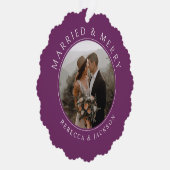 Frohe Verheiratete Lila Hochzeit Foto Weihnachten Ornament Karte (Rechts)