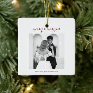 Frohe & Verheiratete - Personalisiertes Weihnachts Keramikornament