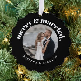 Frohe Verheiratete Schwarze Hochzeit Foto Weihnach Ornament Karte
