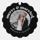 Frohe Verheiratete Schwarze Hochzeit Foto Weihnach Ornament Karte (Vorderseite)