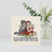 Frohe Vintage Schlittenkinder Weihnachtskarte Feiertagskarte (Stehend Vorderseite)