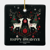 Frohe wärme skandinavische Weihnachtsbaum Keramikornament (Rückseite)