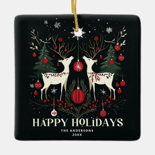 Frohe wärme skandinavische Weihnachtsbaum Keramikornament (Vorderseite)