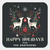 Frohe wärme skandinavische Weihnachtsbaum Quadratischer Aufkleber (Vorderseite)