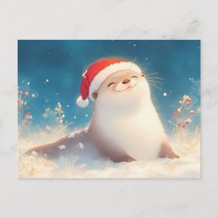 Frohe Wasserfarben-Otter-Weihnachten Postkarte