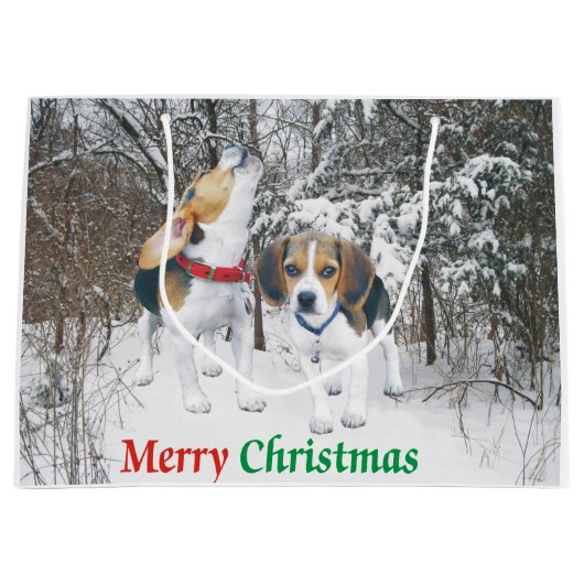 Frohe Weihnacht-Beagle-Welpensnowy-Geschenk-Tasche Große Geschenktüte (Vorderseite)