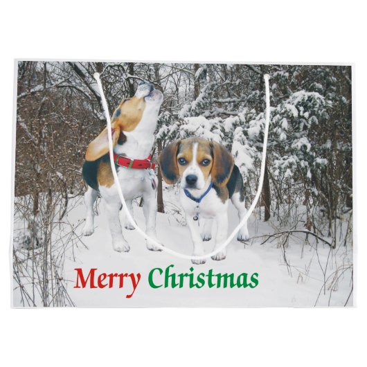Frohe Weihnacht-Beagle-Welpensnowy-Geschenk-Tasche Große Geschenktüte (Rückseite)