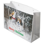 Frohe Weihnacht-Beagle-Welpensnowy-Geschenk-Tasche Große Geschenktüte (Rückseite Schrägansicht)