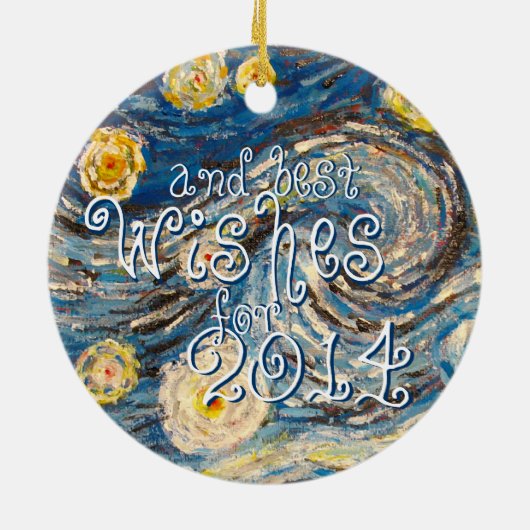 Frohe Weihnacht-beste Wünsche 2014 sternenklare Keramik Ornament (Hinten)