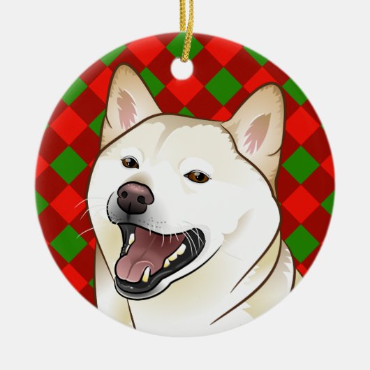 Frohe Weihnacht-Creme Shiba Inu Verzierung Keramikornament (Vorne)