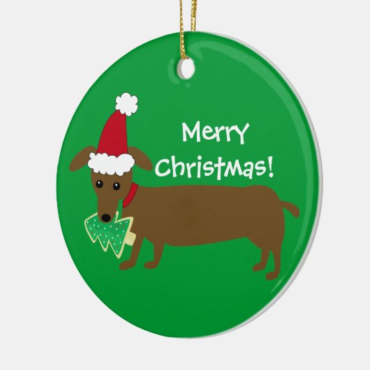 Frohe Weihnacht-Dackel Keramikornament (Links)