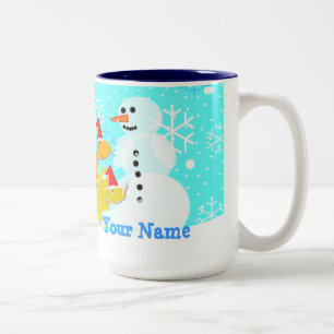 Frohe Weihnacht-Dinosaurier u. Snowman-NamensTasse Zweifarbige Tasse