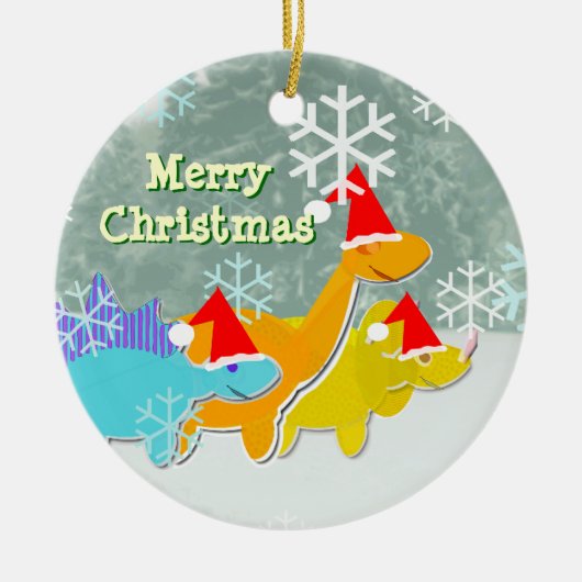 Frohe Weihnacht-Dinosaurier-Verzierung Keramik Ornament (Vorne)
