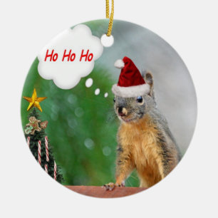 Frohe Weihnacht-Eichhörnchen-Sprichwort Ho Ho Ho! Keramikornament