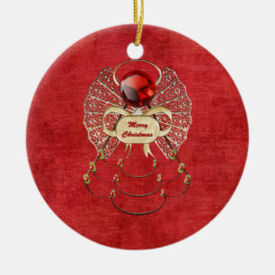 Frohe Weihnacht-Engel - Rot Keramik Ornament