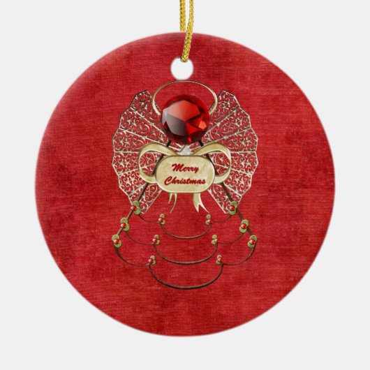 Frohe Weihnacht-Engel - Rot Keramik Ornament (Vorne)