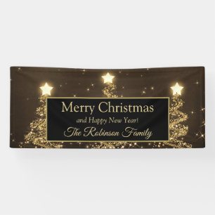 Frohe Weihnacht-Familien-Goldfunkelnde Bäume Banner