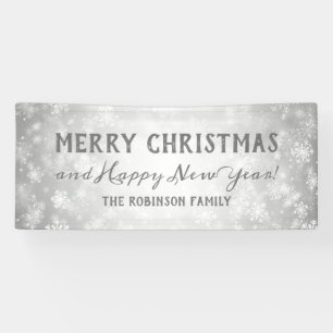 Frohe Weihnacht-Familienname-Silber-Winter-Wunder Banner