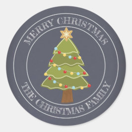 Frohe Weihnacht-Familienname-Weihnachtsbaum Runder Aufkleber