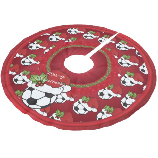 Frohe Weihnacht-Fußball-Liebhaber Polyester Weihnachtsbaumdecke (Schrägansicht)